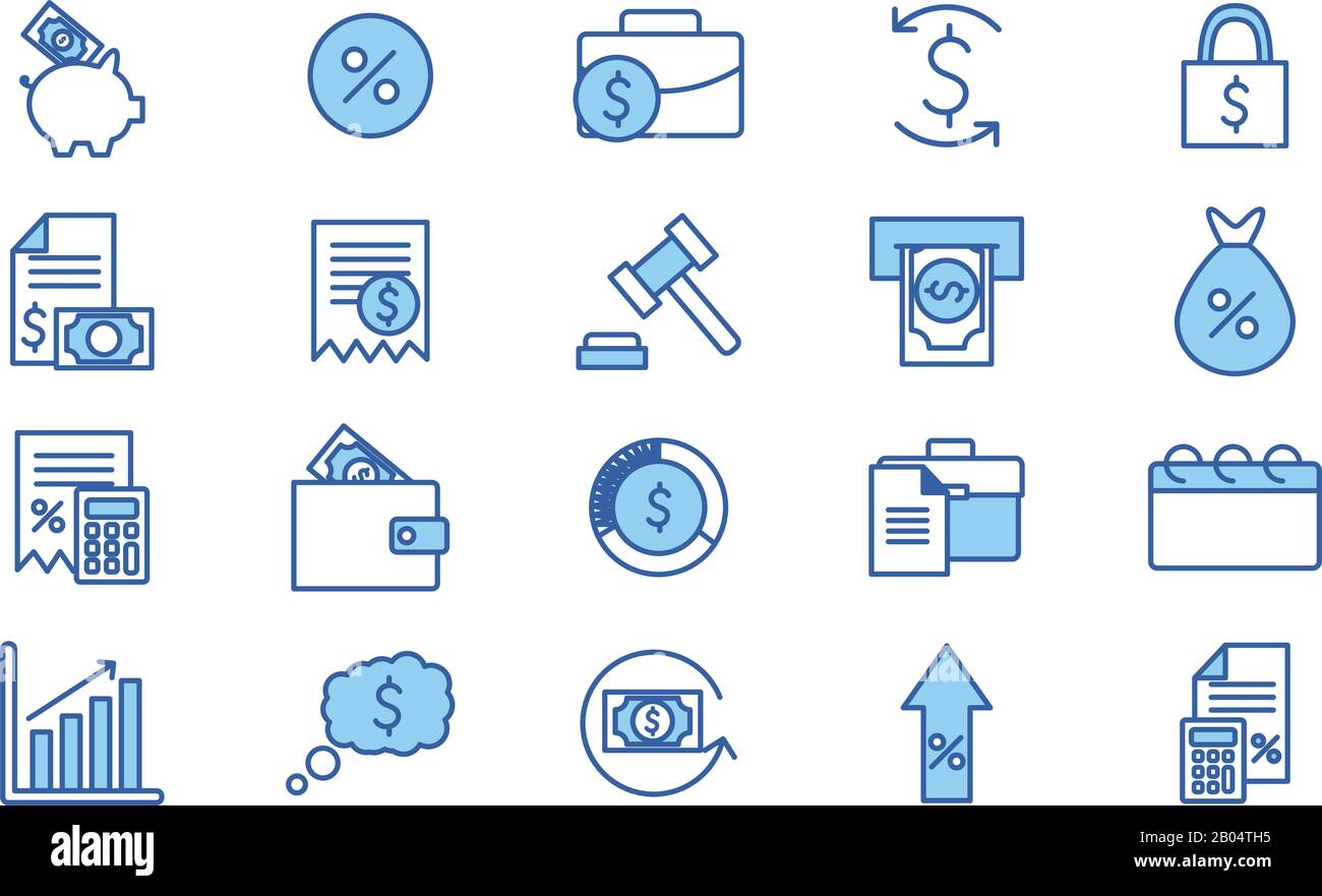Isolated money line and fill style icon set vector design Stock Vector ...