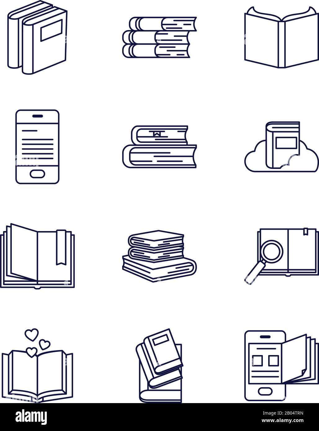 Books line style icon set design, Education literature read library ...