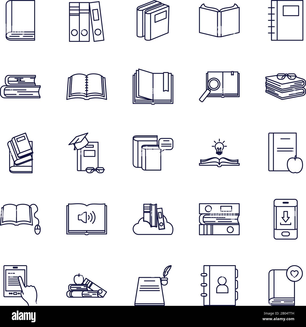 Books line style icon set design, Education literature read library ...