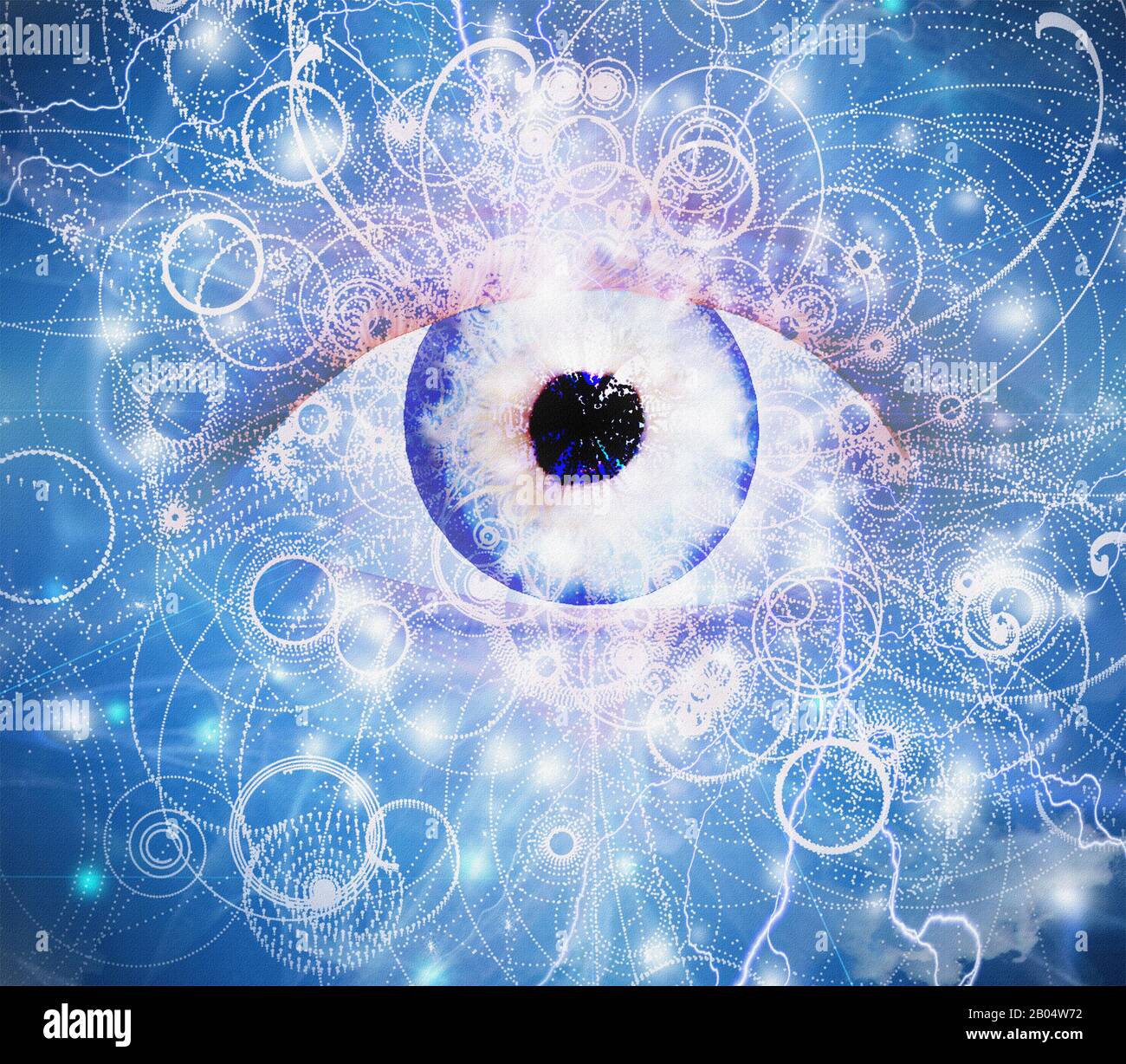 Surreal digital art. Blue giant eye in the cloudy sky Stock Photo - Alamy
