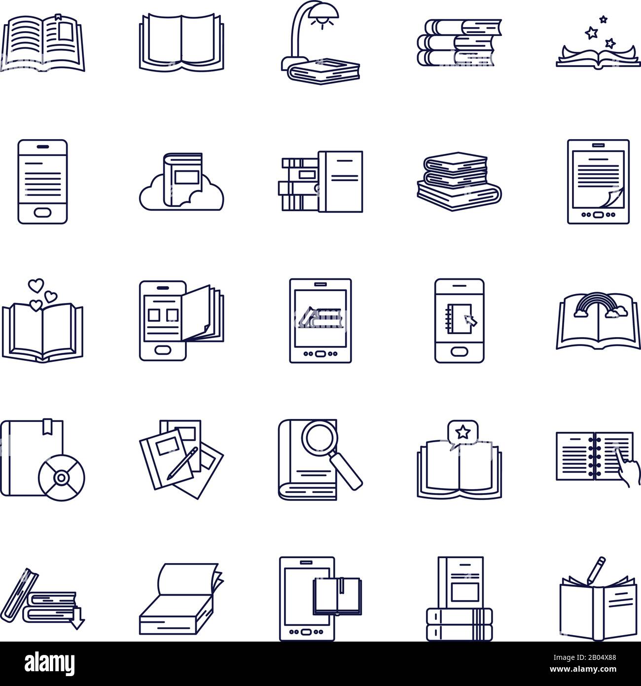 Books line style icon set design, Education literature read library ...