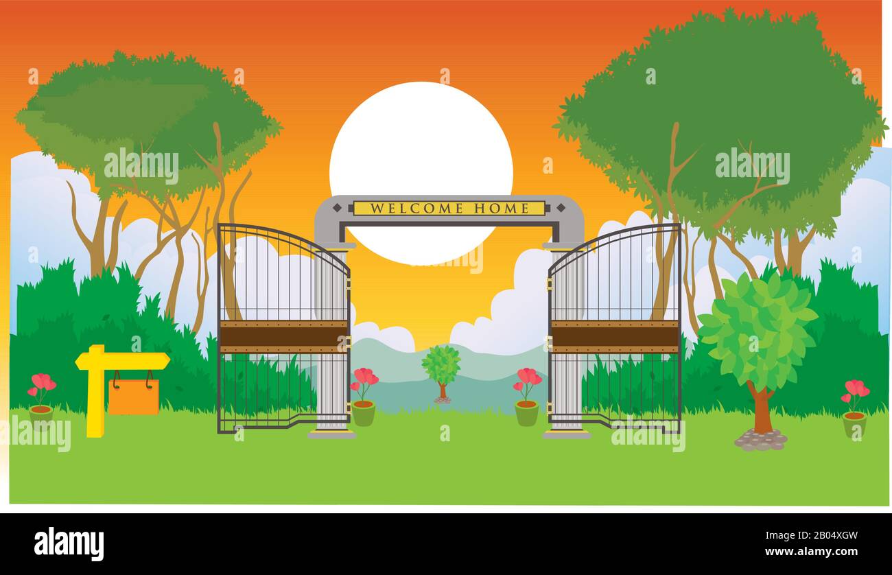 park entrance view in a sunny day Stock Vector