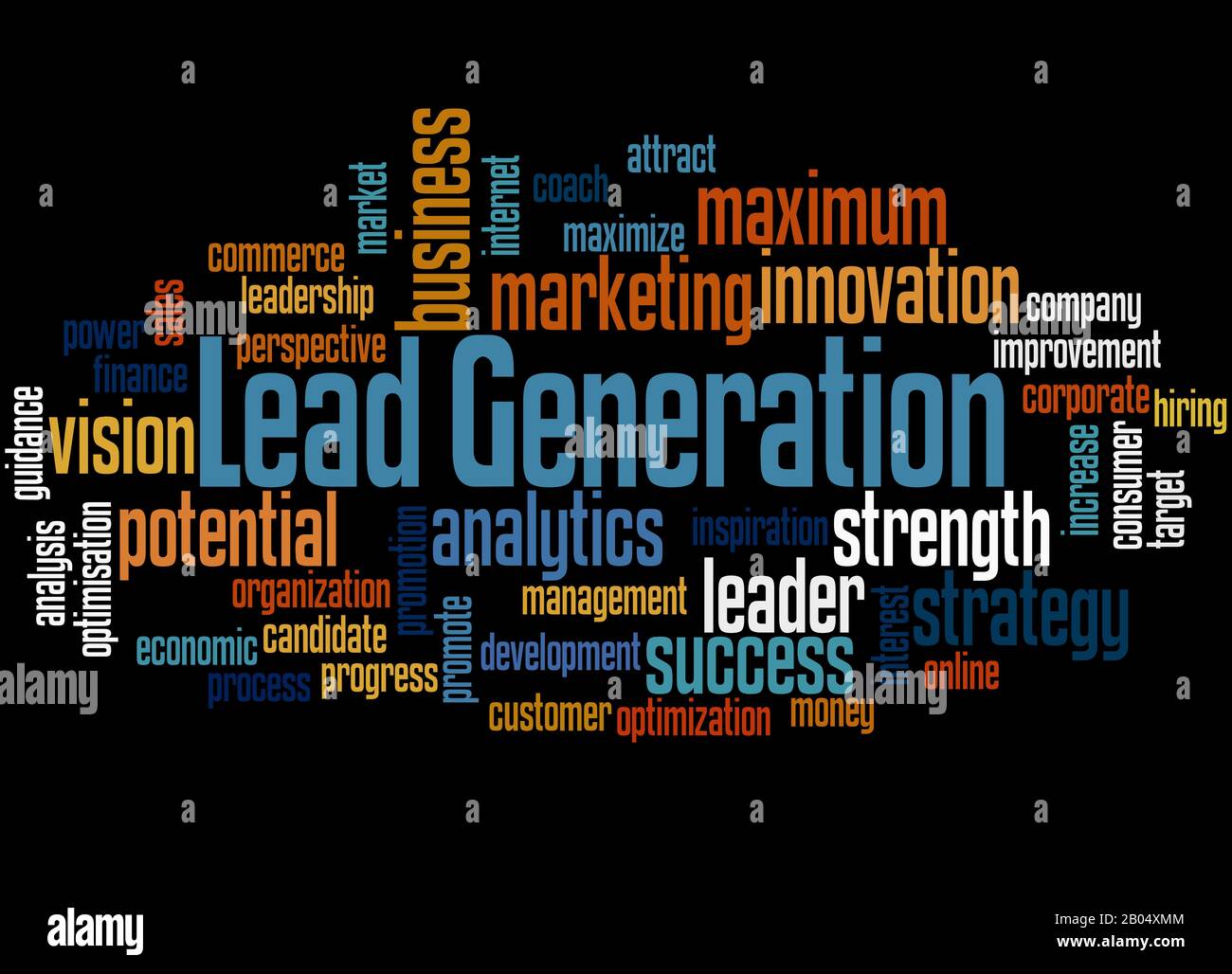 Lead generation word cloud concept on black background Stock Photo Alamy