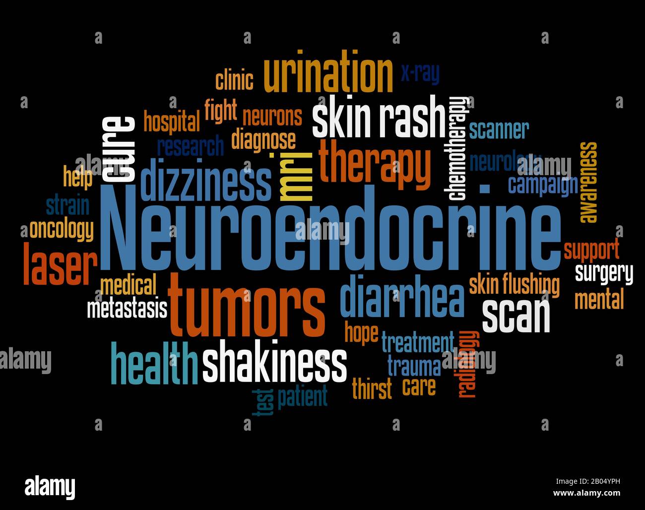 Neuroendocrine tumors word cloud concept on black background. Stock Photo