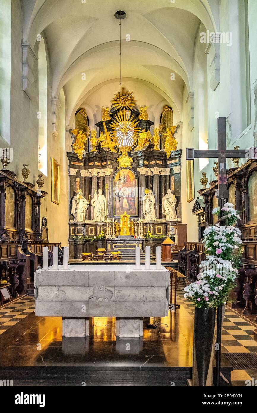 Tyniec, Lesser Poland / Poland - 2019/06/30: Interior of the St. Paul and Peter church in the Tyniec Benedictine Abbey at Vistula River near Cracow Stock Photo