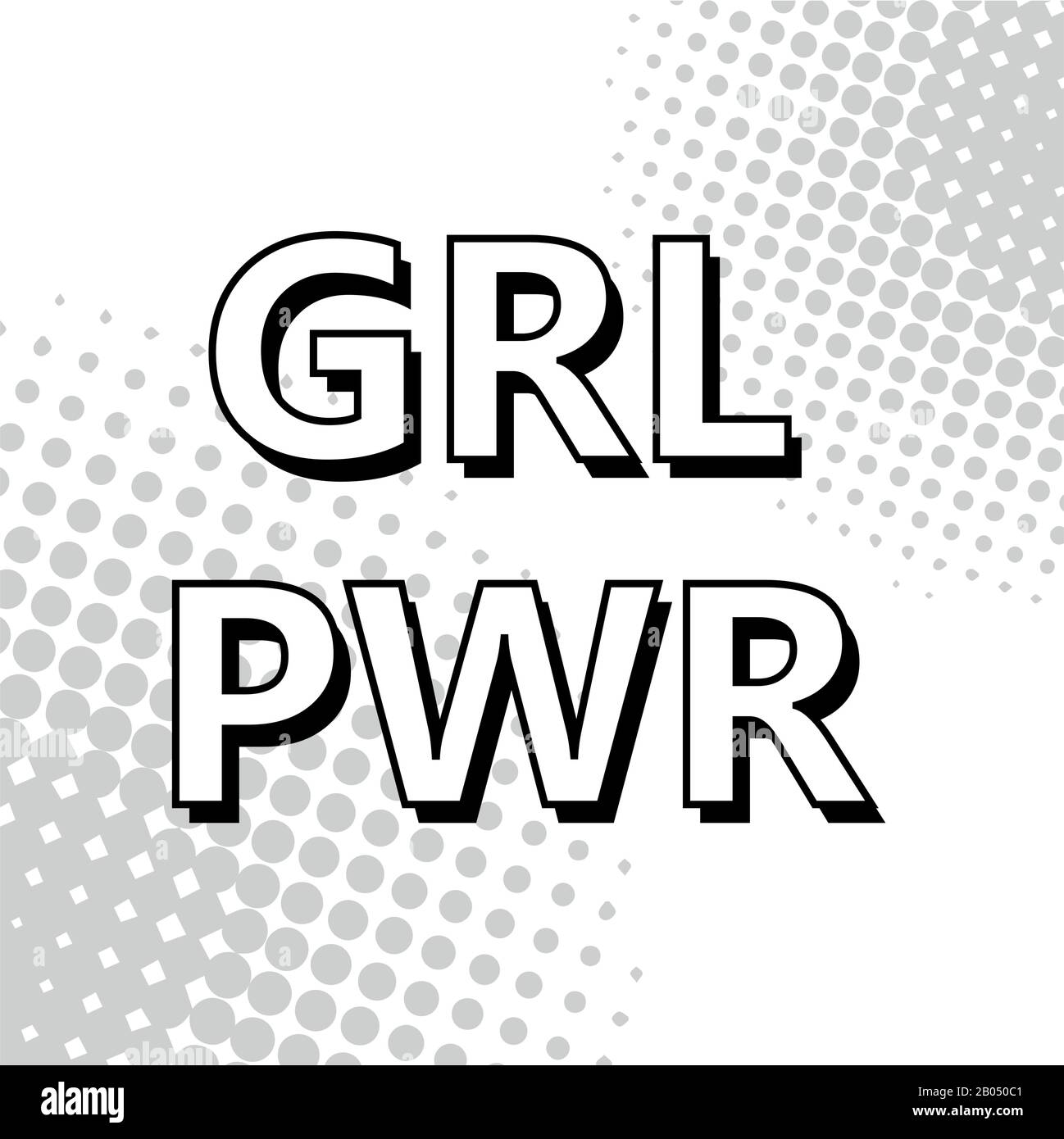 GRL PWR sign. Comic speech bubble with emotional text Girl Power and stars. Vector bright dynamic cartoon illustration isolate on blue background. eps 10 Stock Vector