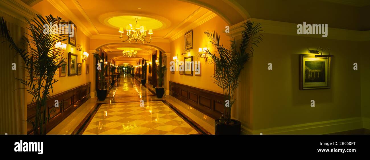 Corridor of a hotel, Imperial Hotel, New Delhi, India Stock Photo