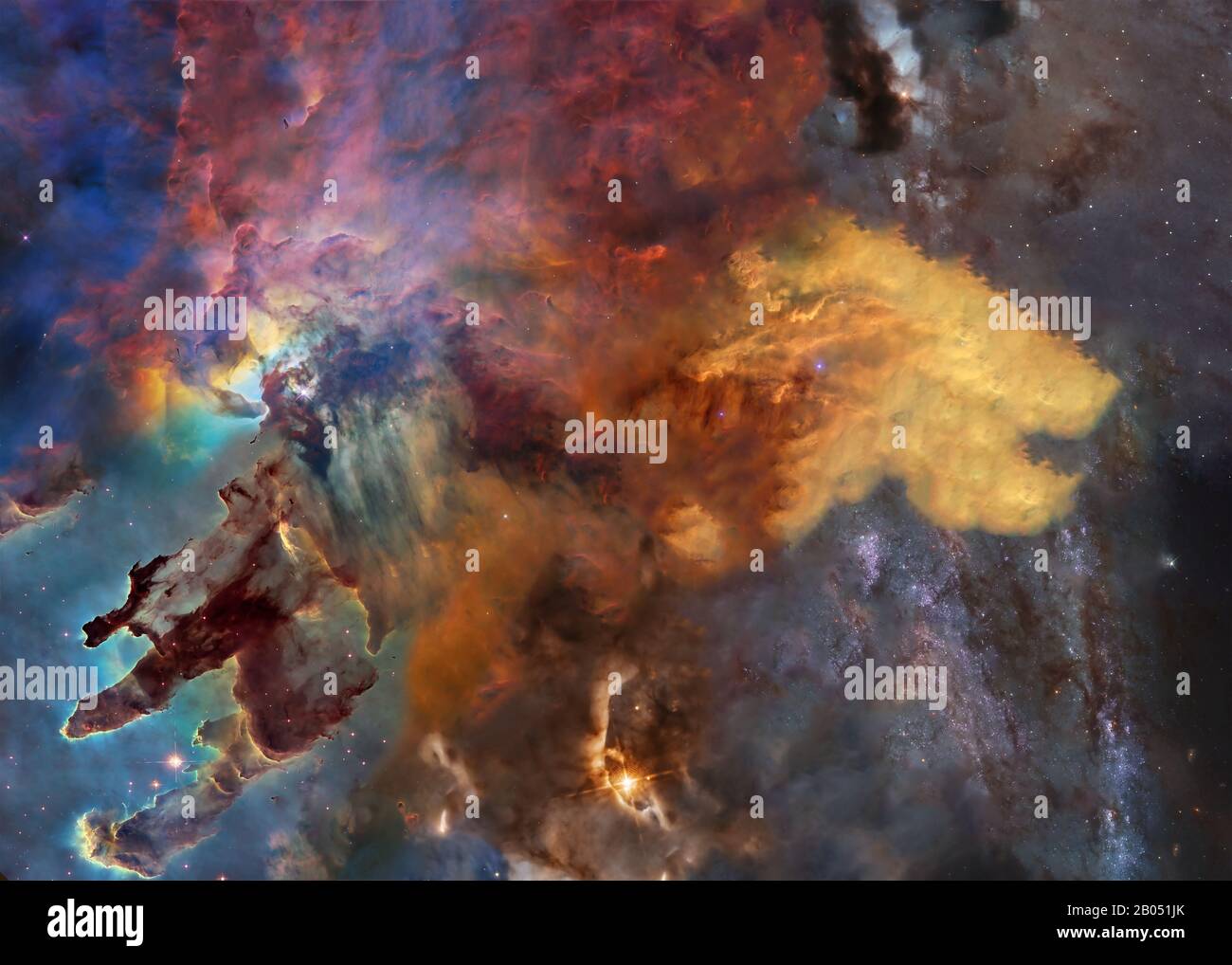 Star forming region somewhere in deep space near pillars of creation. Science fiction wallpaper. Elements of the image were furnished by NASA Stock Photo