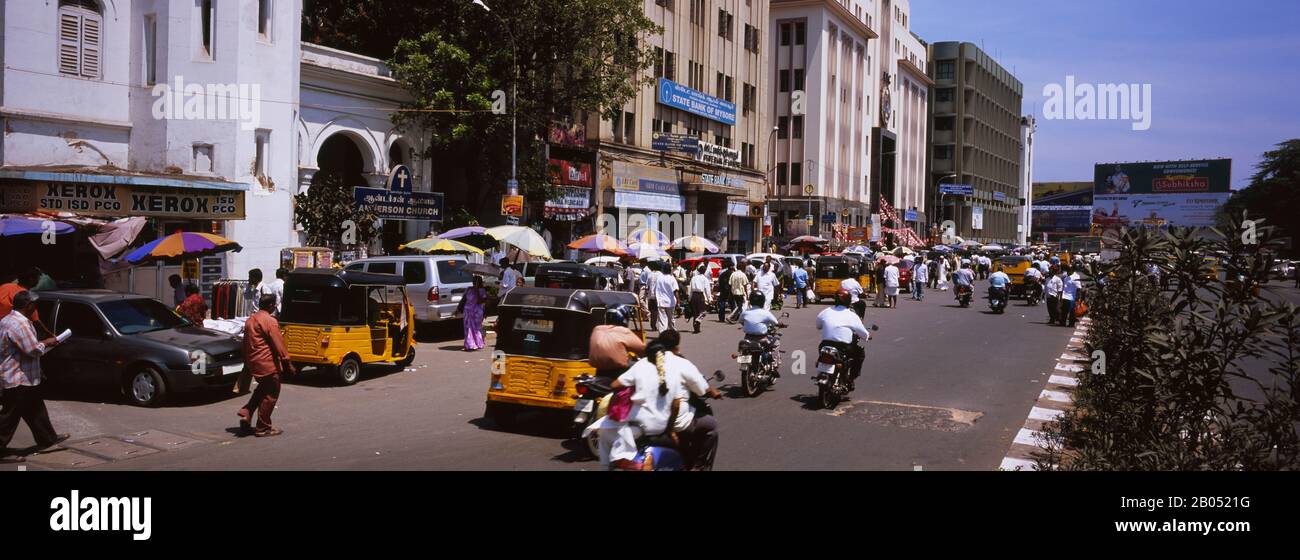 Traffic on the road, Parry's Corner, Chennai, Tamil Nadu, India Stock
