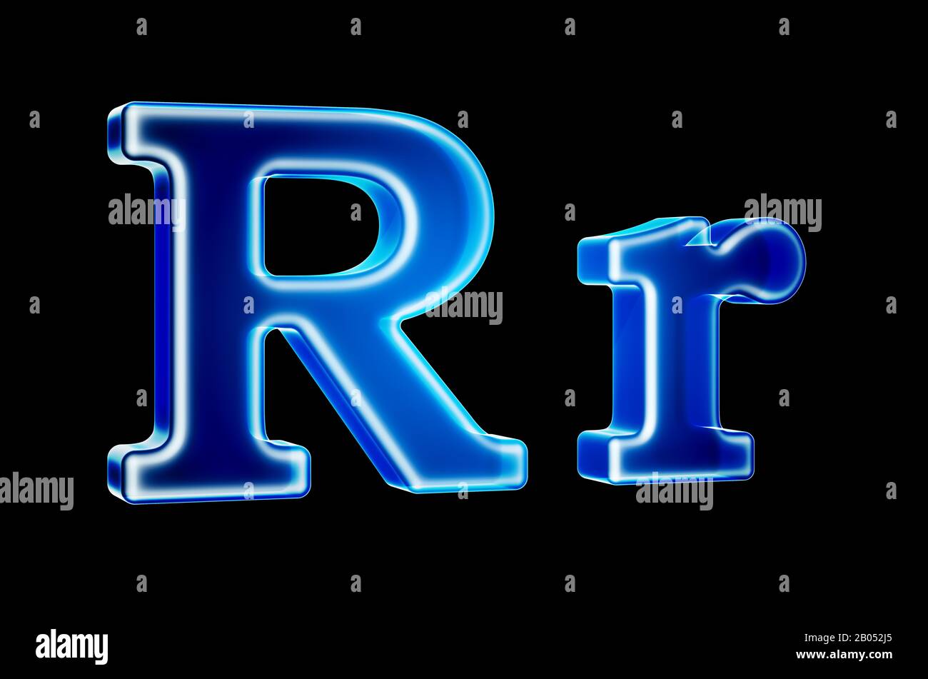 Letters R with hologram effect, 3D rendering on black background Stock ...