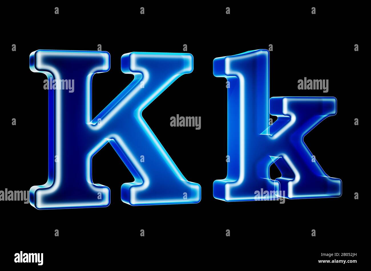 Letters K with hologram effect, 3D rendering on black background Stock Photo