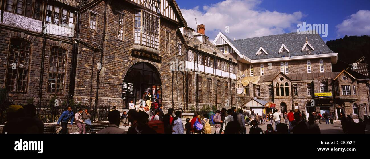 Crowd in front of a municipality building, The Mall, Shimla, Himachal Pradesh, India Stock Photo