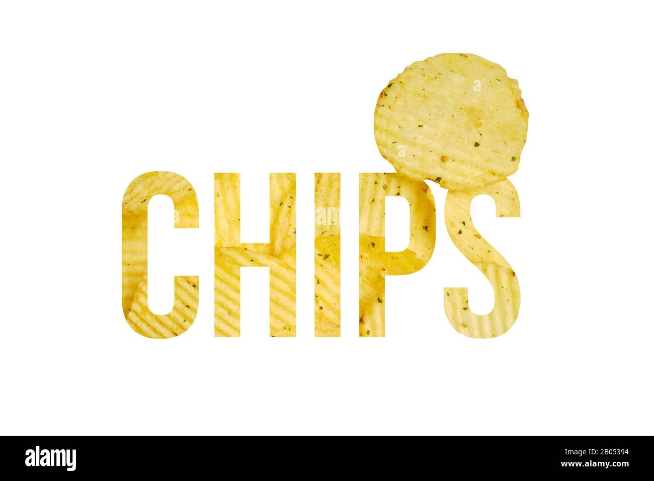 The Word Made Up Of Chips Next To One Piece Close Up Stock Photo Alamy
