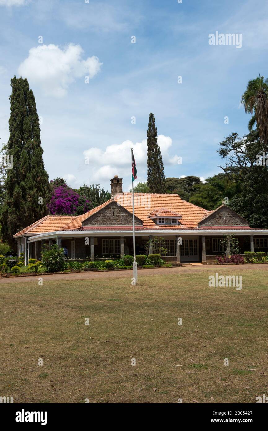 View of the Karen Blixen Museum near Nairobi in Kenya, which was once a farm at the foot of the Ngong Hills owned by Danish Author Karen and her Swedi Stock Photo