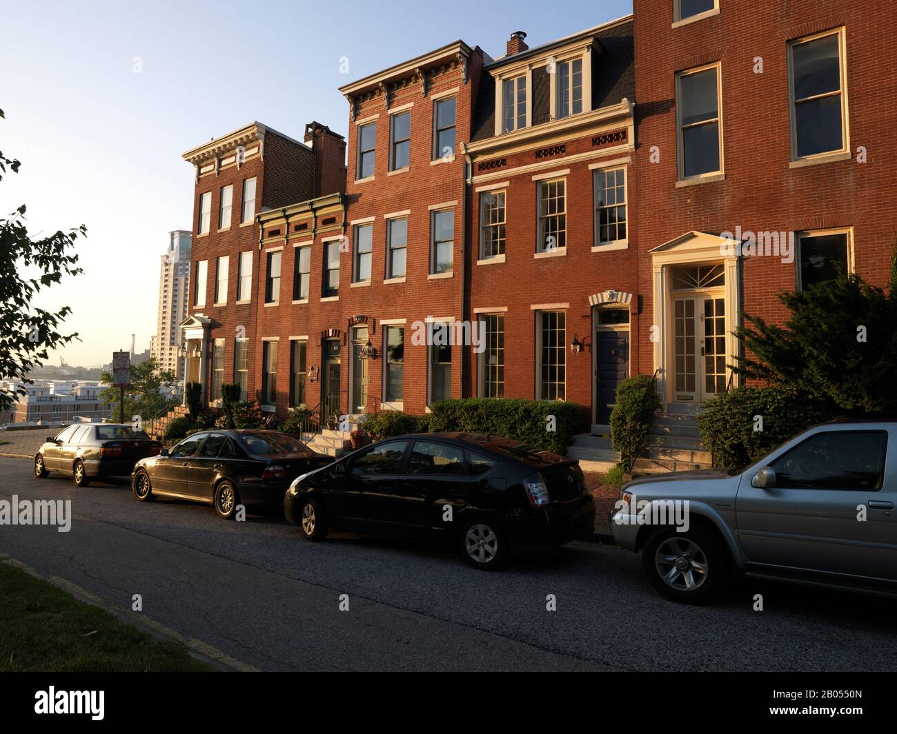Cars parked in front of a building, Warren Street, Federal Hill, Baltimore, Maryland, USA Stock Photo