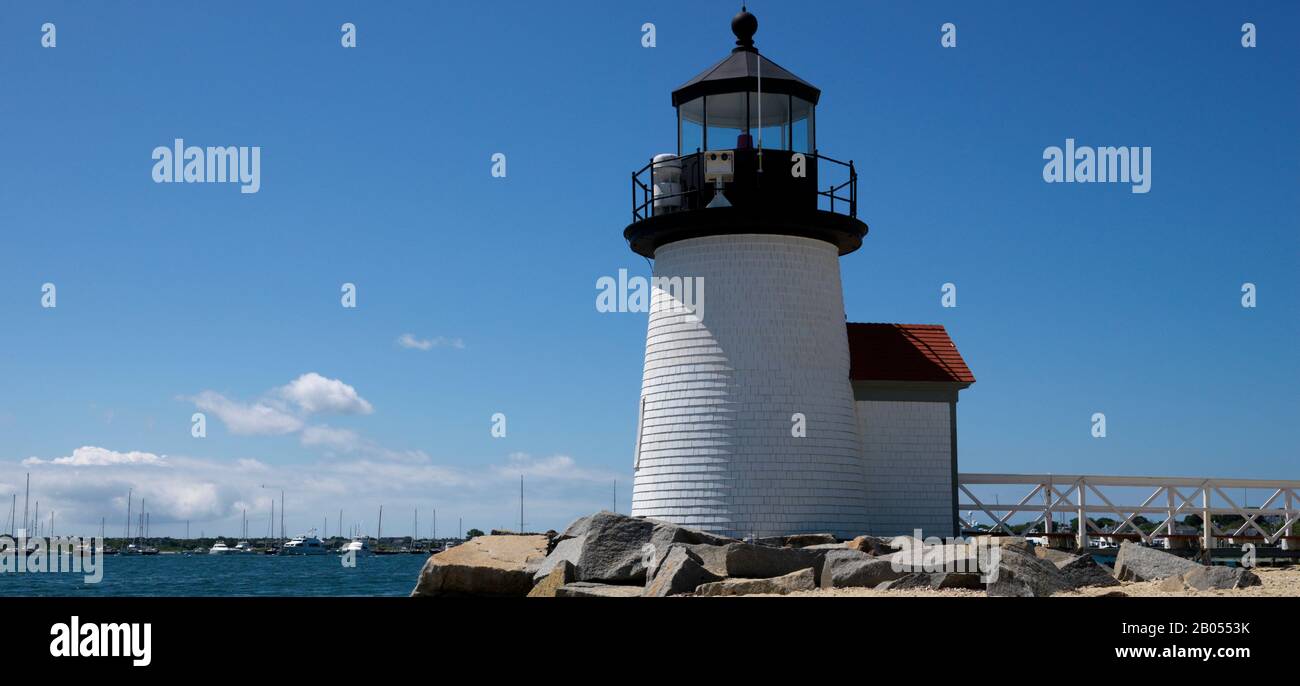 Lighthouse on the beach, Brant Point Lighthouse, Nantucket, Massachusetts, USA Stock Photo