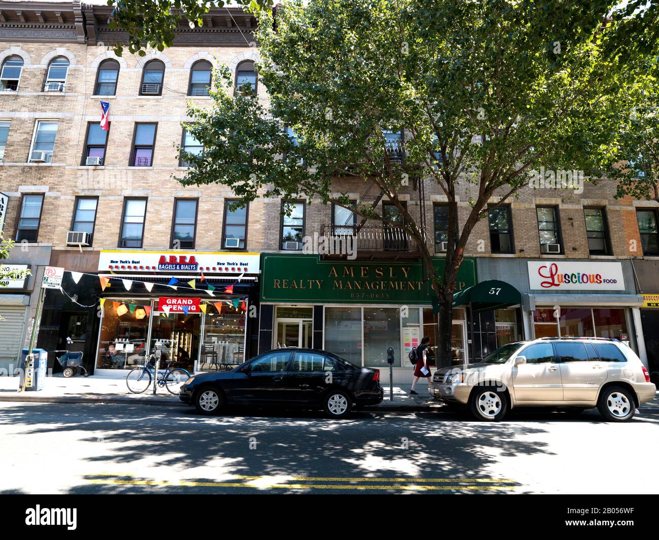 Cars parked in front of stores, Fifth Avenue, Park Slope, Brooklyn, New