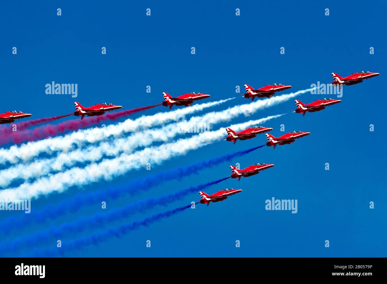 The Royal Air Force Red Arrows doing a flypast during their 2019 North American Tour Stock Photo