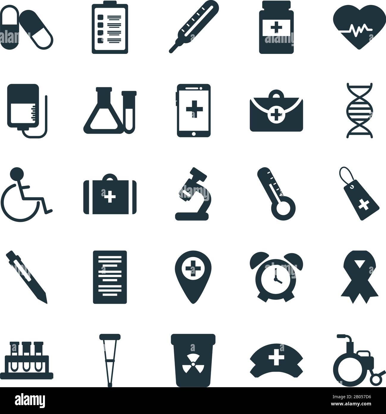 set of icons instruments medical, silhouette style icon vector ...