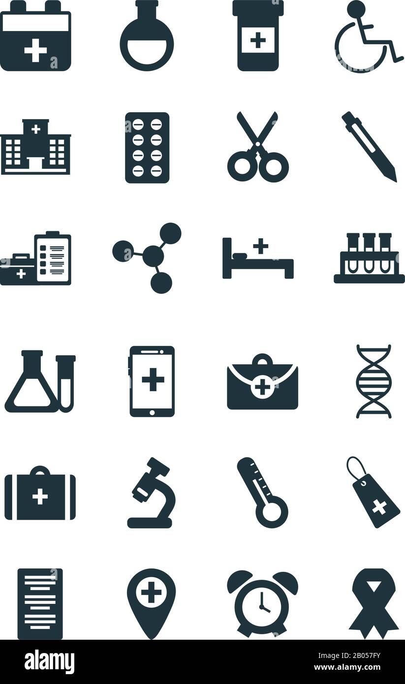 set of icons instruments medical, silhouette style icon vector ...