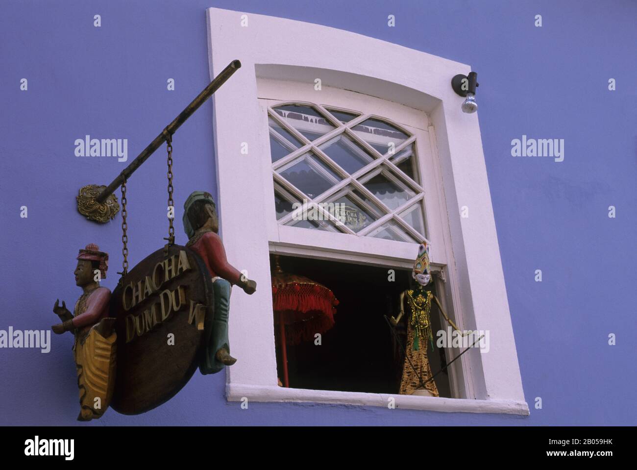 BRAZIL, SALVADOR DE BAHIA, PELOURINHO DISTICT, WINDOW OF SOUVENIER SHOP Stock Photo