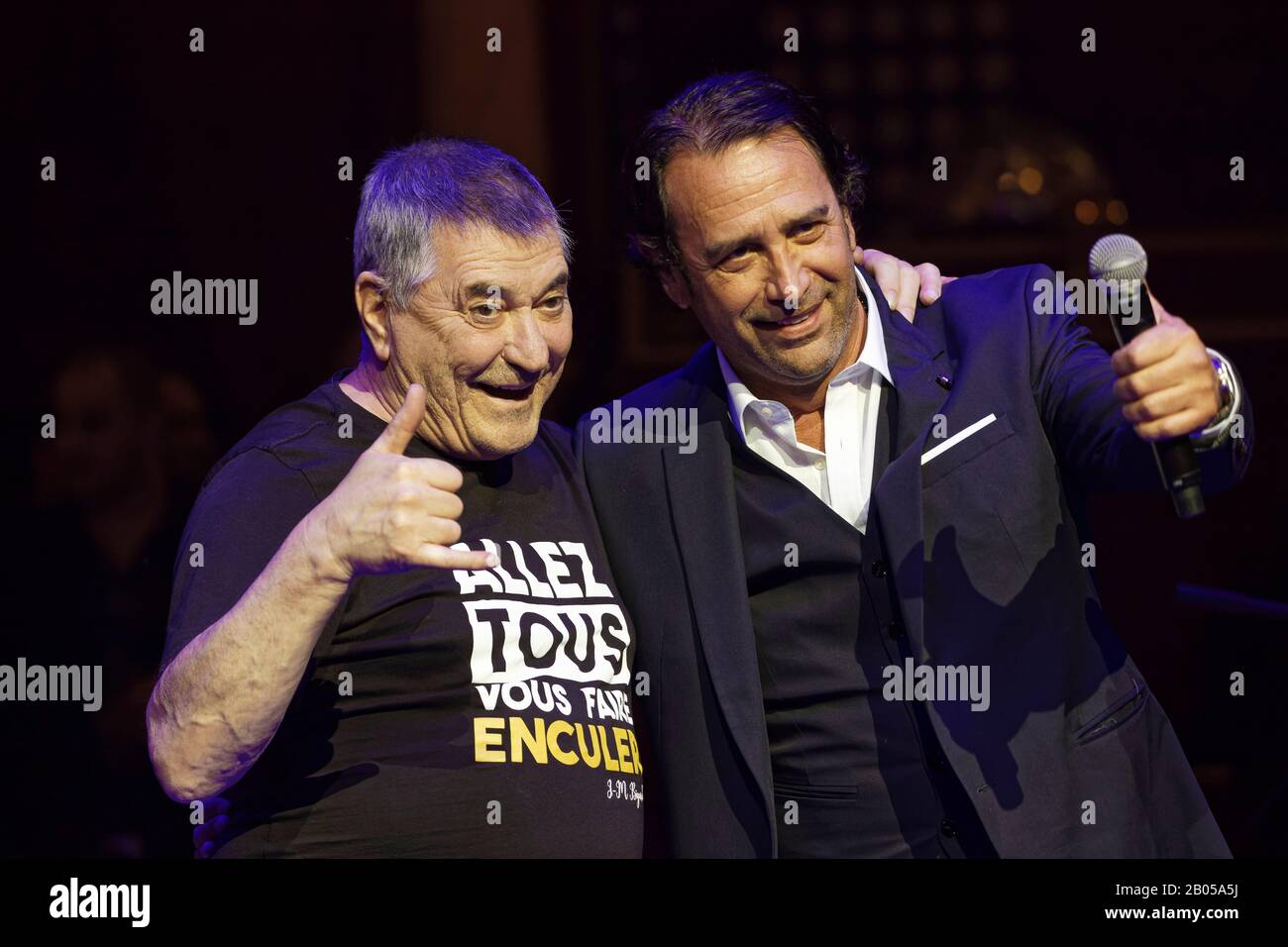 Paris, France. 17th Feb, 2020. Comedian Jean Marie Bigard and singer Sebastien El Chato attend Marcel Campion's 80th Birthday Party at Cirque d'Hiver Stock Photo