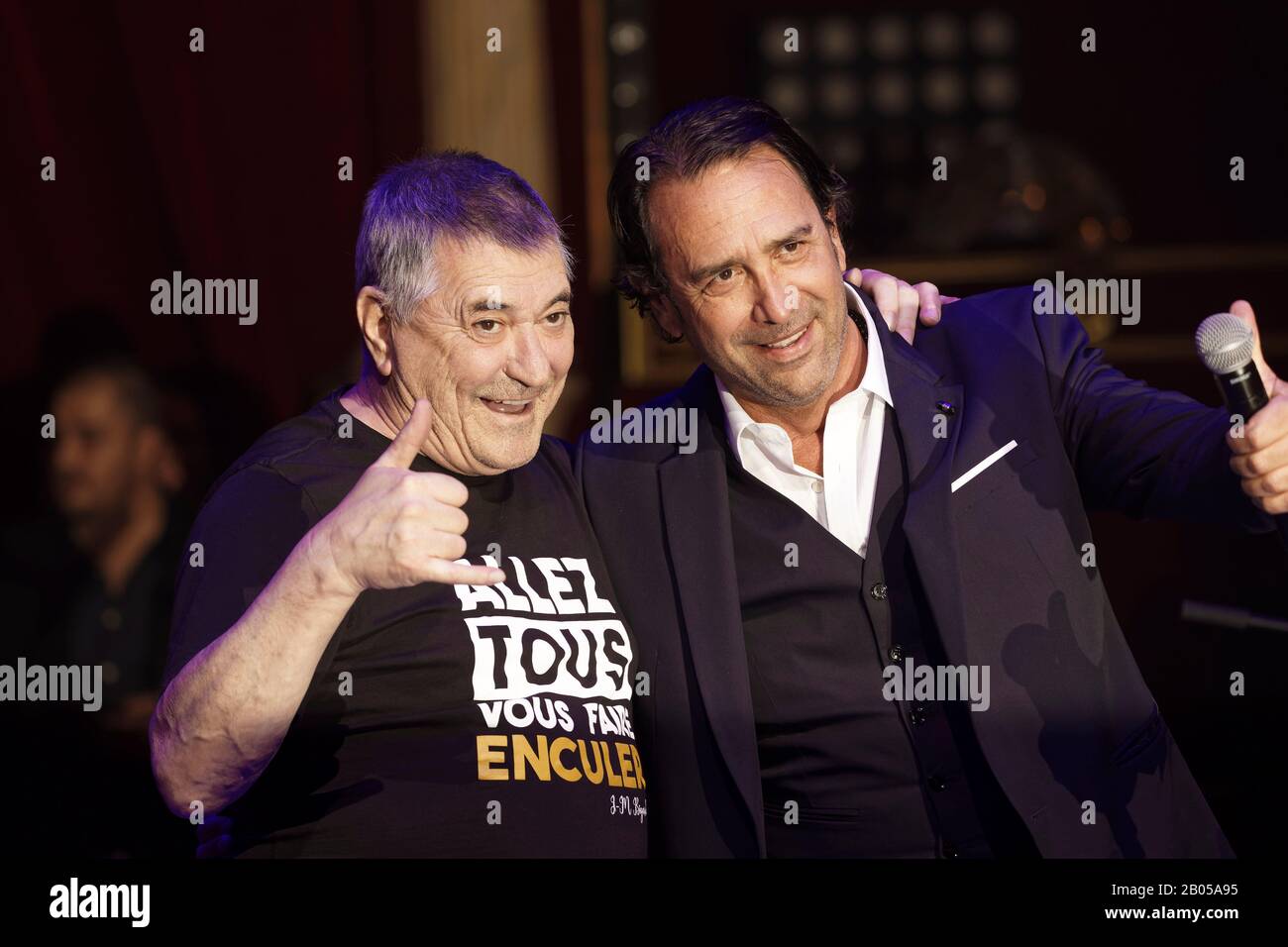 Paris, France. 17th Feb, 2020. Comedian Jean Marie Bigard and singer Sebastien El Chato attend Marcel Campion's 80th Birthday Party at Cirque d'Hiver Stock Photo