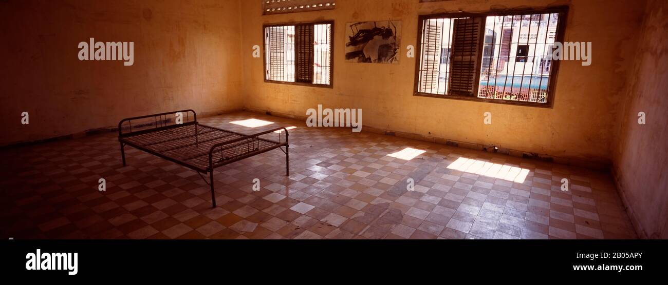 Interiors of a prison cell, S-21, Phnom Penh, Cambodia Stock Photo