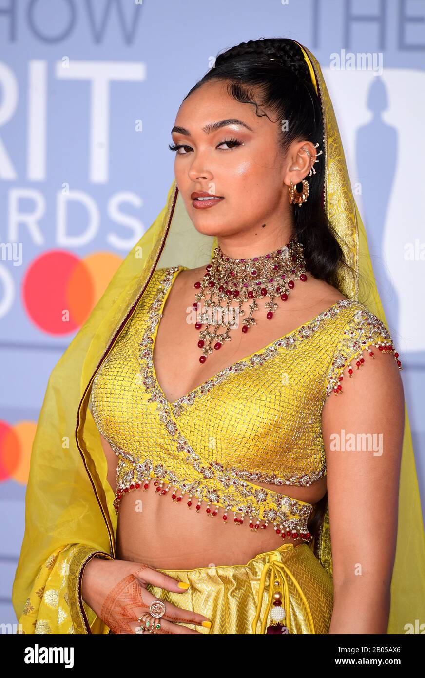 Joy Crookes arriving at the Brit Awards 2020 held at the O2 Arena