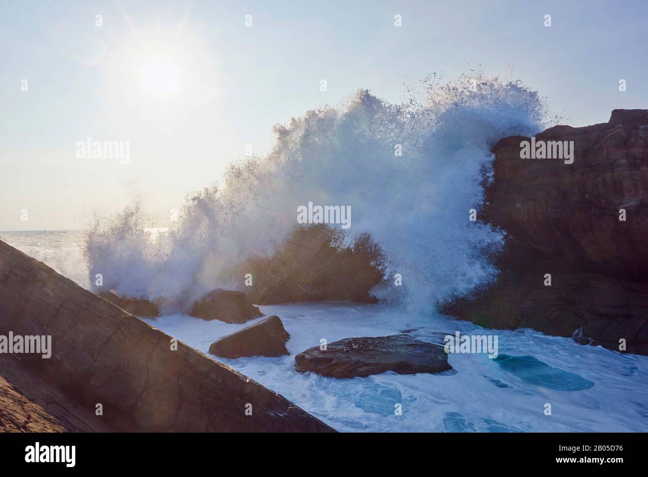 breaking waves from the atlantik ocean, Spain, Basque country, Hondarribia Stock Photo
