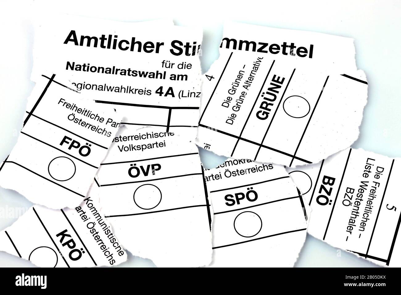 torn ballot papers of election in Austria, Austria Stock Photo