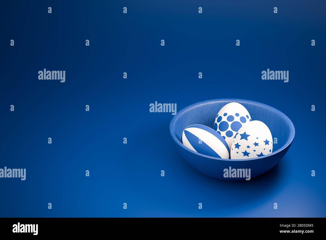 Easter Eggs in classic blue in a bowl on a seamless background Stock Photo