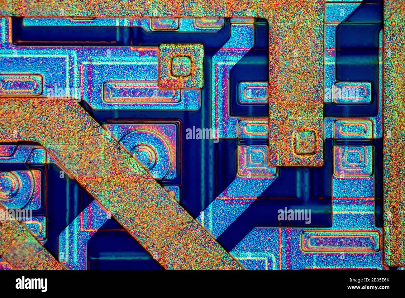surface of a microchip, Differential interference contrast picture, silicon wafer Stock Photo