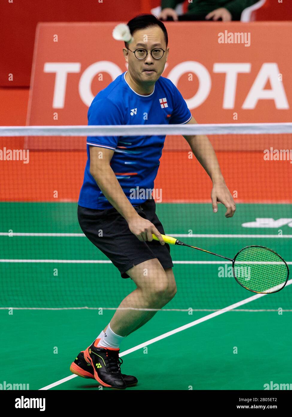 Kar Lung Chung of England competes in the Mens Singles qualification Round 2 match against Jacob Nilsson of Sweden on day one of the Barcelona Spain Master at Vall dHebron Olympic Sports