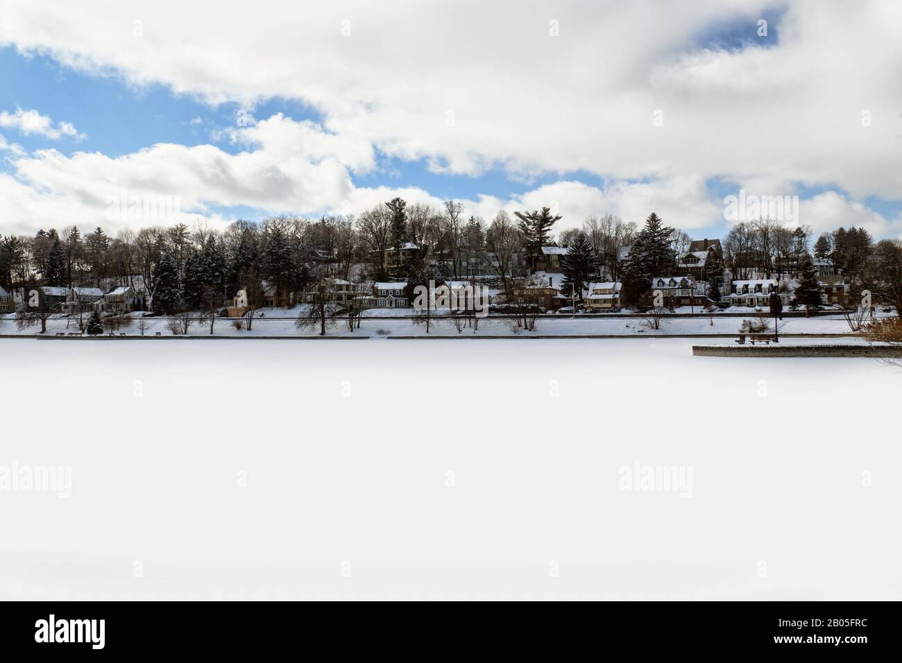 Frozen Hiawatha Lake inside Upper Onondaga Park in the Strathmore