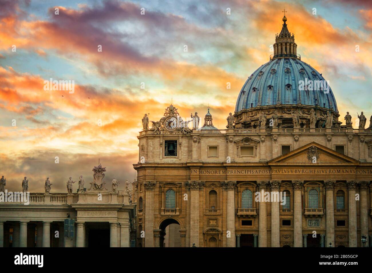 Sunset over the Sistine Chapel, Vatican City, Rome, Italy. Stock Photo