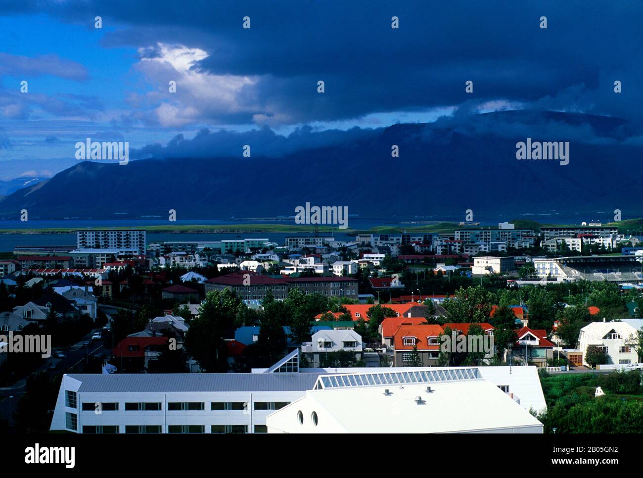 ICELAND, REYKJAVIK, OVERVIEW OF OUTSKIRTS OF CITY Stock Photo