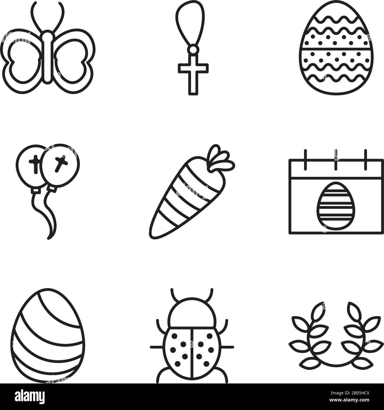 bundle of easter set line icons Stock Vector