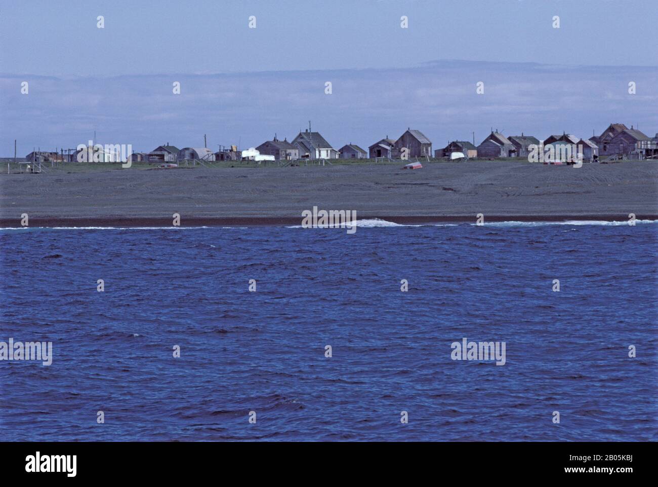 USA, ALASKA, ST. LAWRENCE ISLAND, INUIT VILLAGE OF GAMBELL FROM THE SEA