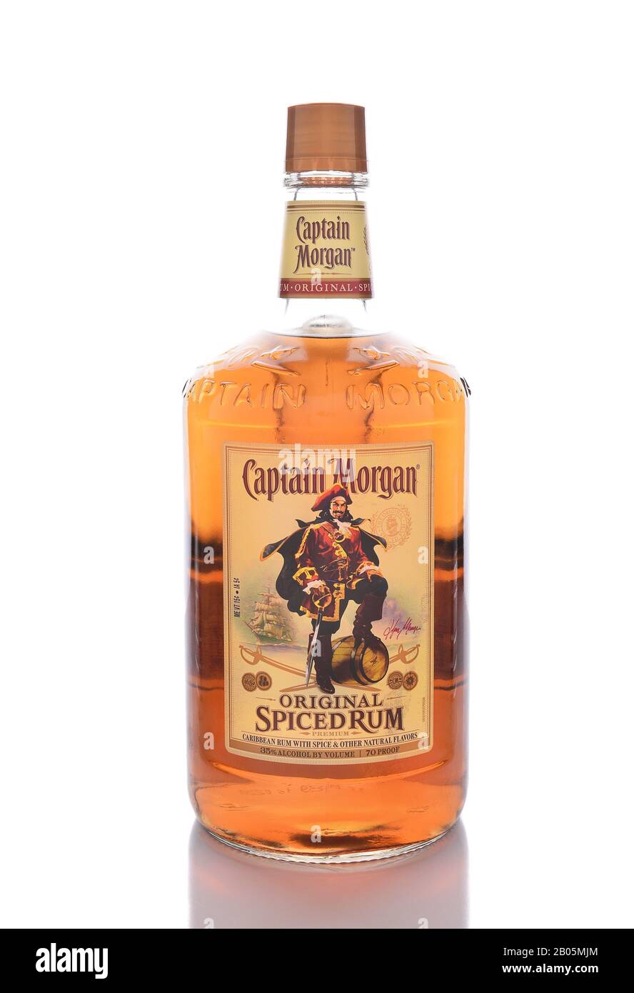 IRVINE, CALIFORNIA - JANUARY 13, 2017: Captain Morgan Spiced Rum.  Named after the 17th-century Welsh privateer of the Caribbean, Sir Henry Morgan. Stock Photo