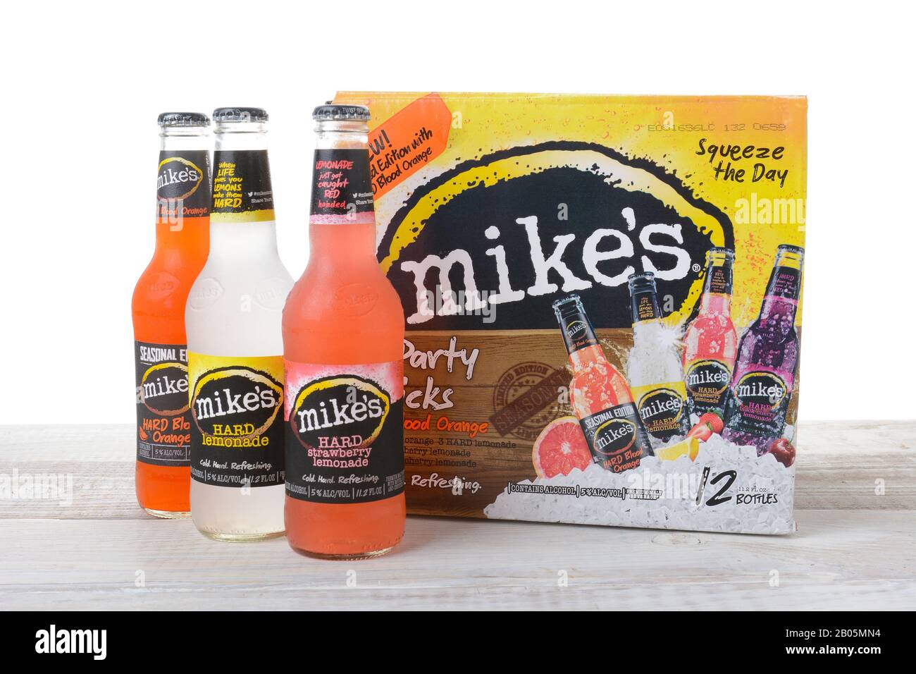 IRVINE, CA - AUGUST 15, 2016: Twelve pack of Mikes Hard Lemonade. Mikes produces a line of alcoholic lemonades in various fruit flavors. Stock Photo