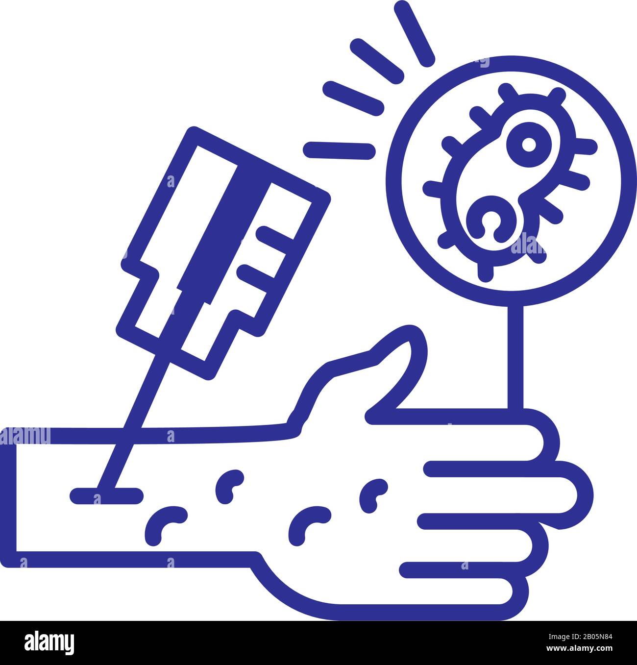 vaccine injection in hand icon over white background, line detail style ...