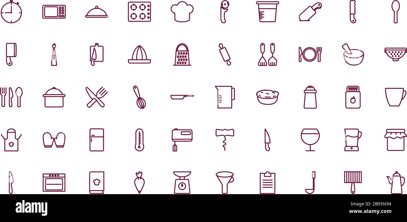 Isolated cook and kitchen line style icon set vector design Stock ...