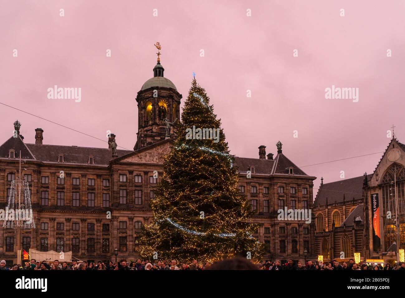 Dam Square on New Year's Eve, Amsterdam Stock Photo