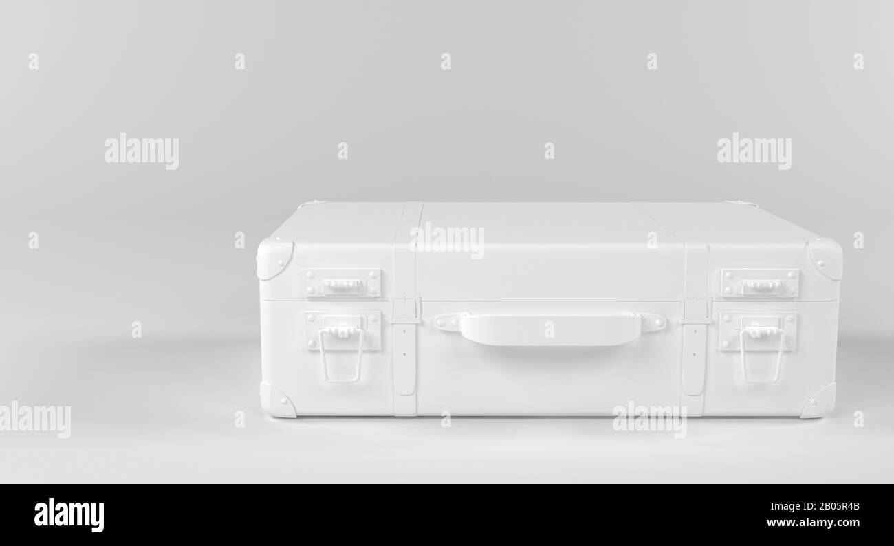 White monochrome travel suitcase on white background. Detailed 3d illustration Stock Photo