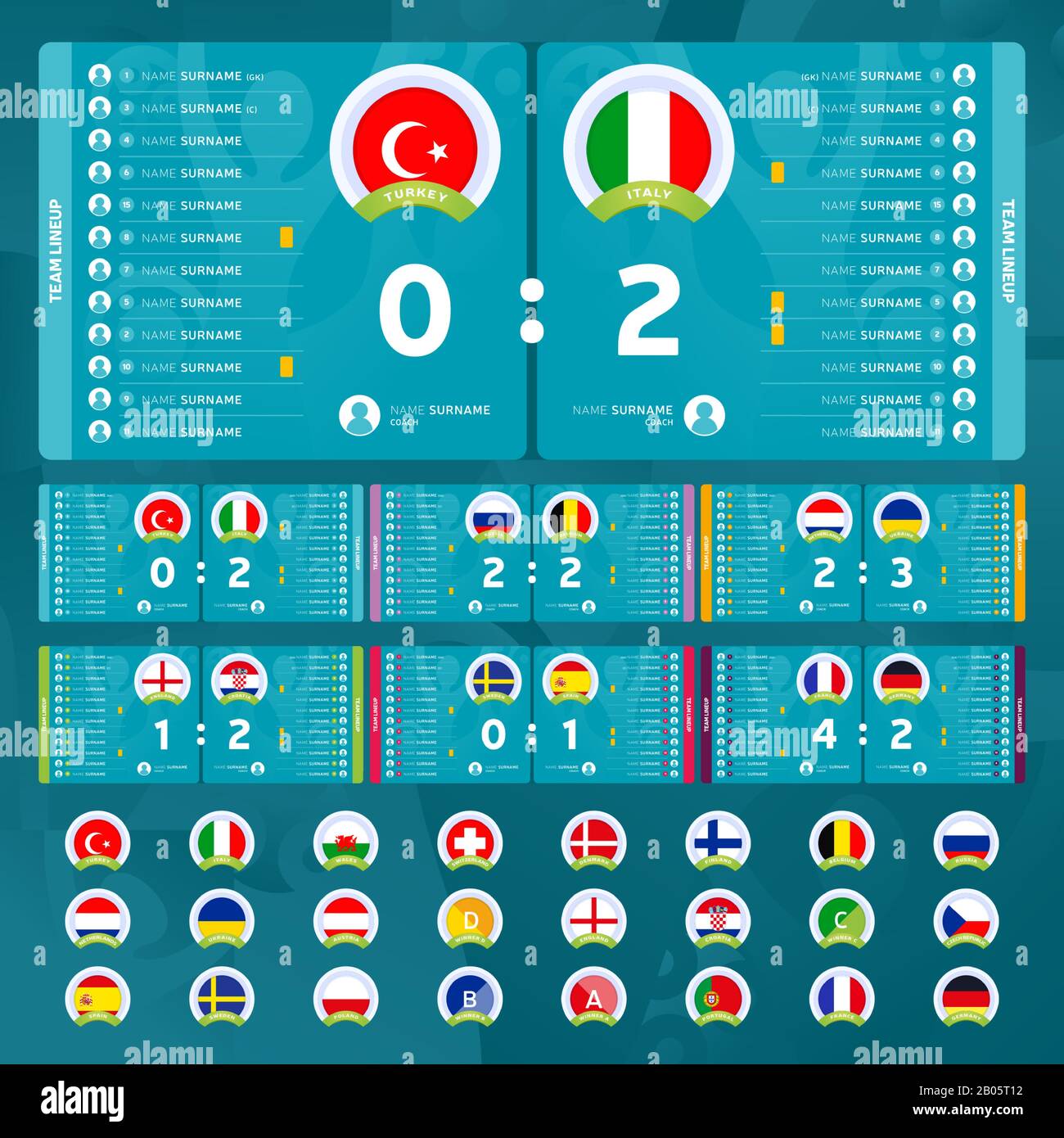 Football 2020 tournament final stage vector illustration. Country team  Match score table or scoreboard with place for information. 2020 European  socce Stock Vector Image & Art - Alamy