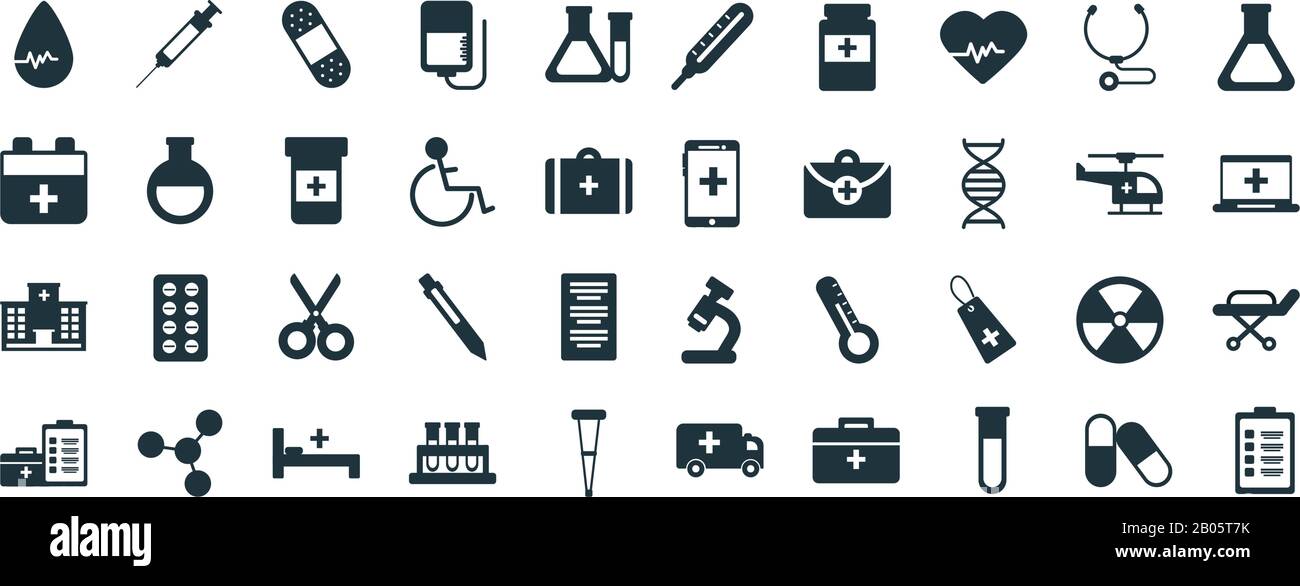 set of icons instruments medical, silhouette style icon vector ...