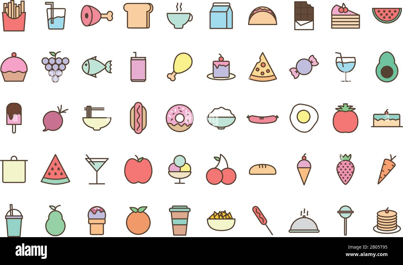 Isolated food line and fill style icon set vector design Stock Vector ...