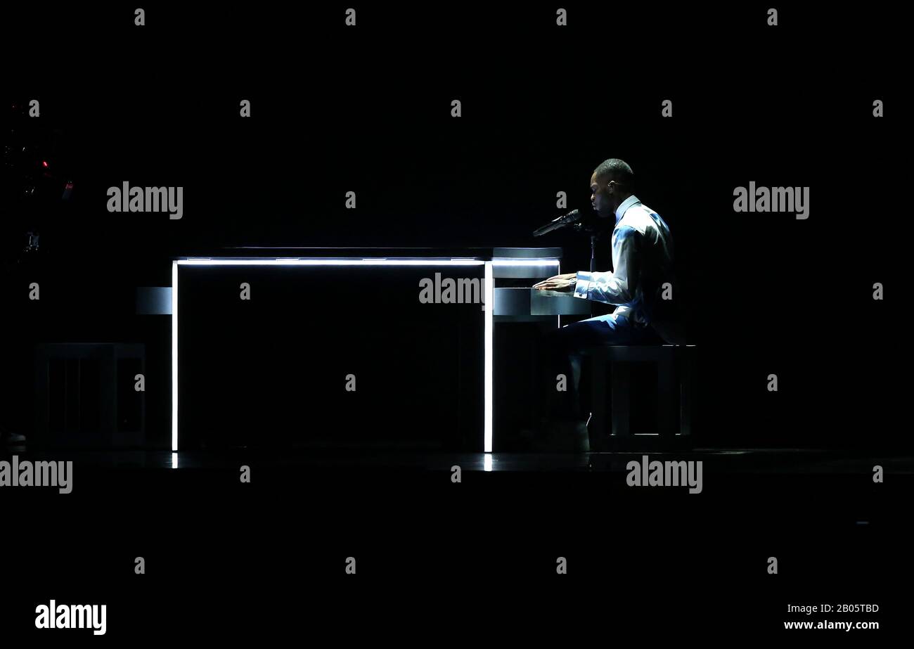 Dave performs on stage at the Brit Awards 2020 at the O2 Arena, London ...