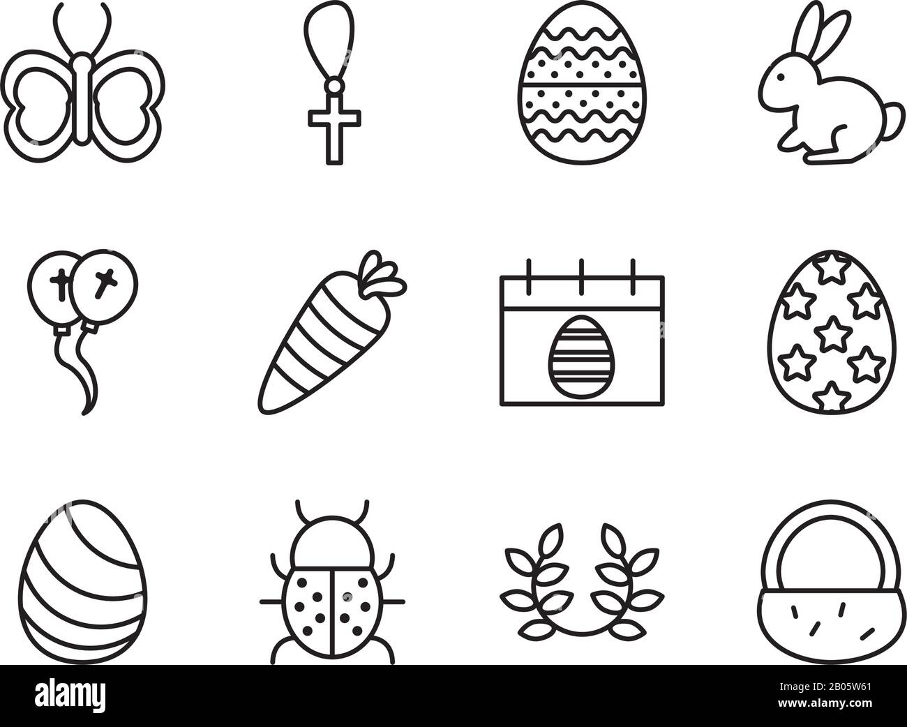 bundle of easter set line icons Stock Vector
